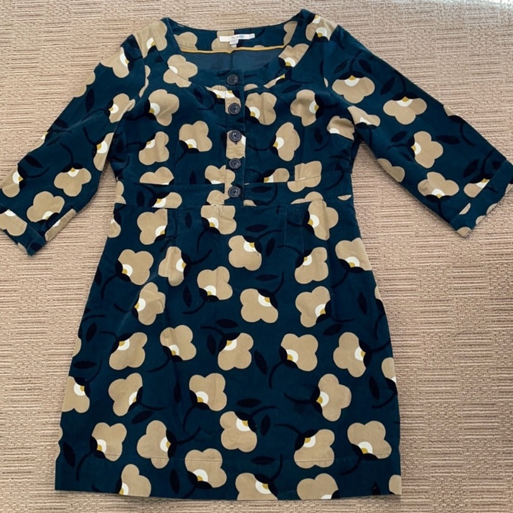 BODEN Teal/Tan Corduroy Shift Dress 10P (Like 8R). Fully Lined & Great Condition